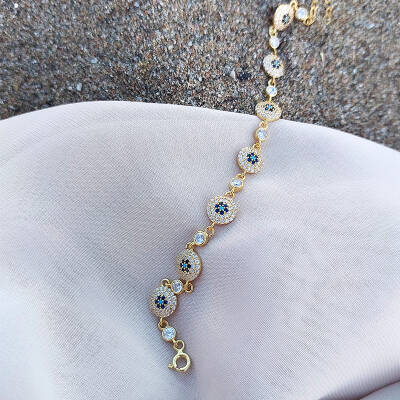 Vaoov 925 Ayar Gümüş Gold Çoklu Nazar Bileklik - 3