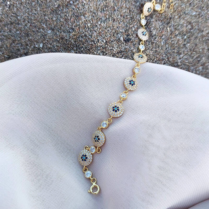 Vaoov 925 Ayar Gümüş Gold Çoklu Nazar Bileklik - 3