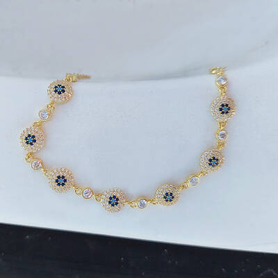 Vaoov 925 Ayar Gümüş Gold Çoklu Nazar Bileklik - 4