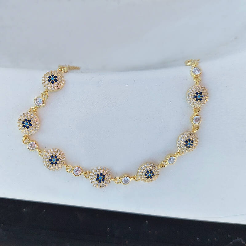 Vaoov 925 Ayar Gümüş Gold Çoklu Nazar Bileklik - 4