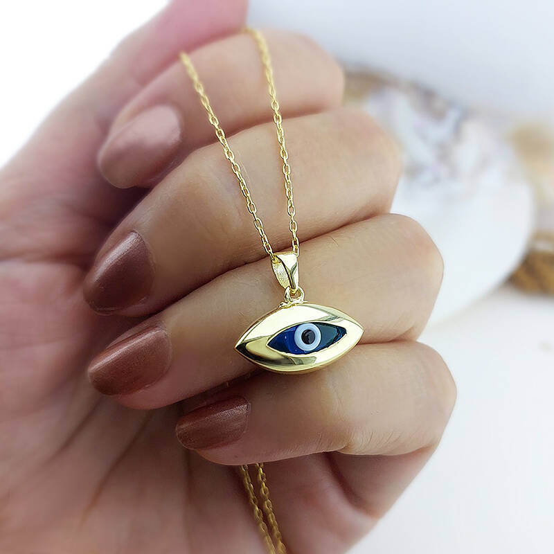 Vaoov 925 Ayar Gümüş Gold Göz Nazar Kolye - 2