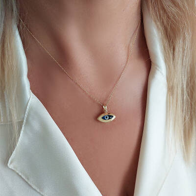 Vaoov 925 Ayar Gümüş Gold Göz Nazar Kolye - 3