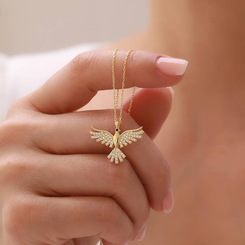 Vaoov 925 Ayar Gümüş Gold Taşlı Anka Kuşu Kolye - 1