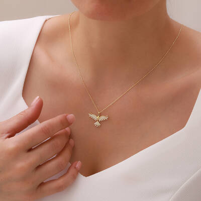 Vaoov 925 Ayar Gümüş Gold Taşlı Anka Kuşu Kolye - 3