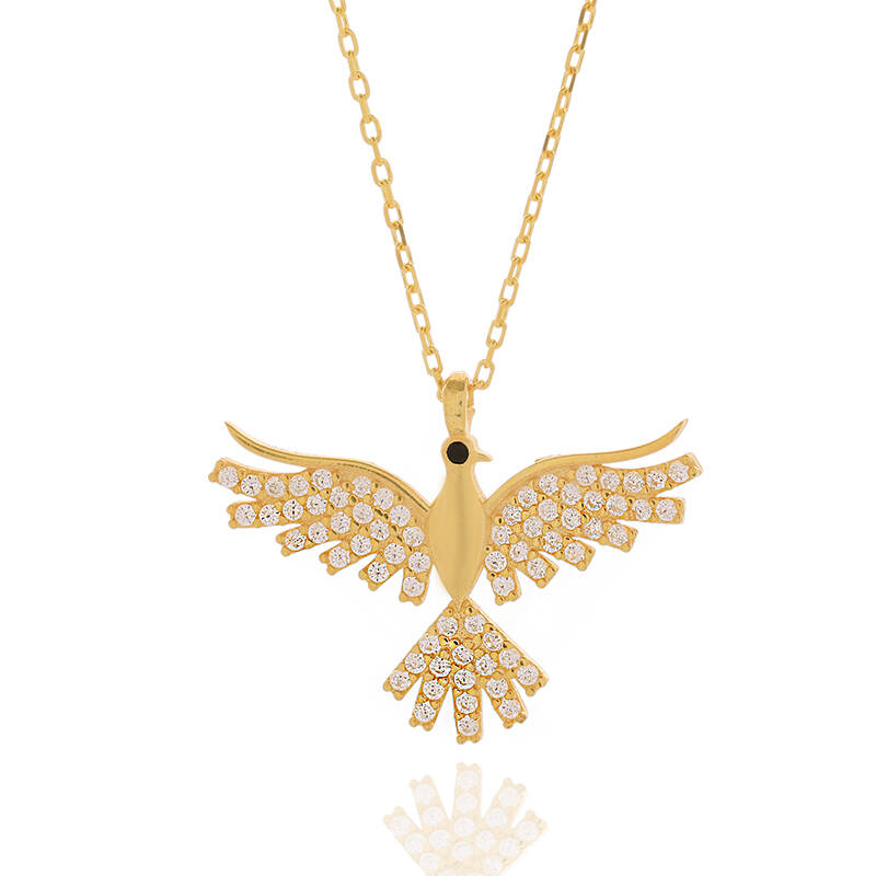 Vaoov 925 Ayar Gümüş Gold Taşlı Anka Kuşu Kolye - 4