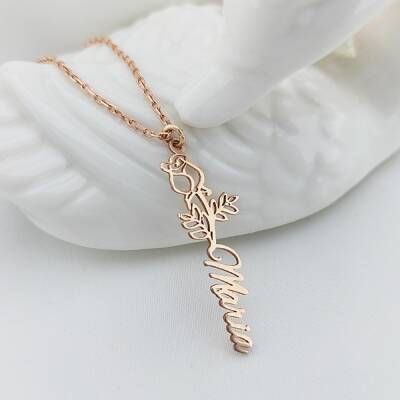 Vaoov 925 Ayar Gümüş Gül İsim Kolye - 1