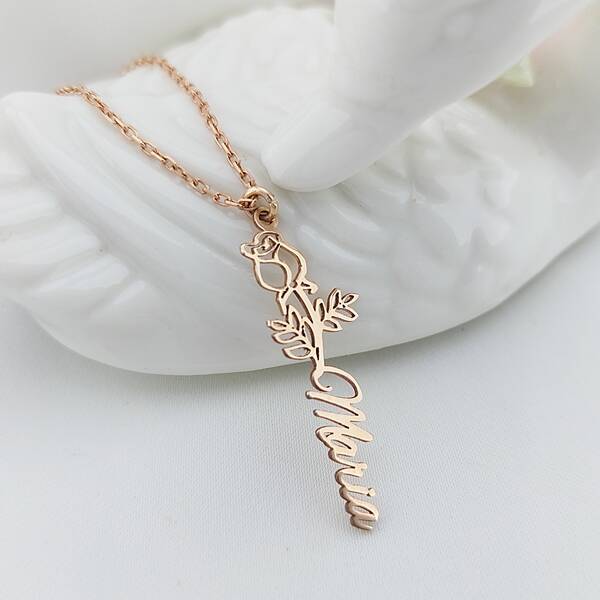 Vaoov 925 Ayar Gümüş Gül İsim Kolye - 1