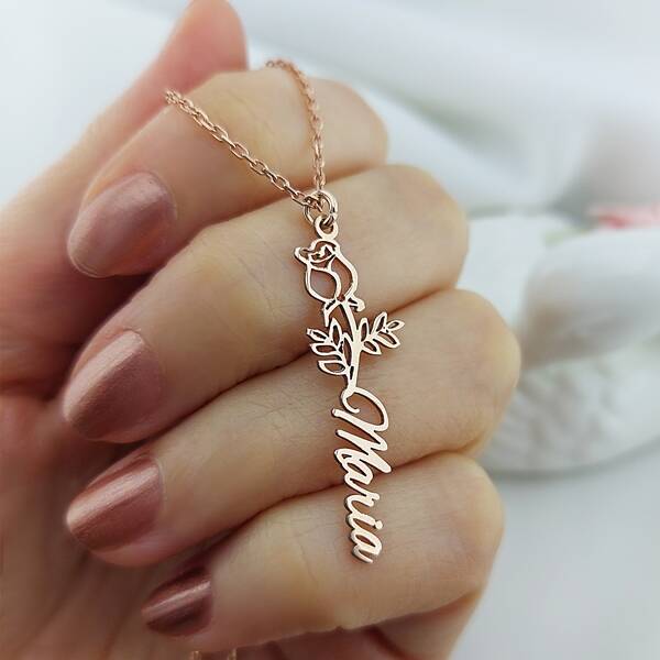 Vaoov 925 Ayar Gümüş Gül İsim Kolye - 3