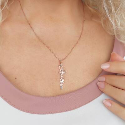 Vaoov 925 Ayar Gümüş Gül İsim Kolye - 4