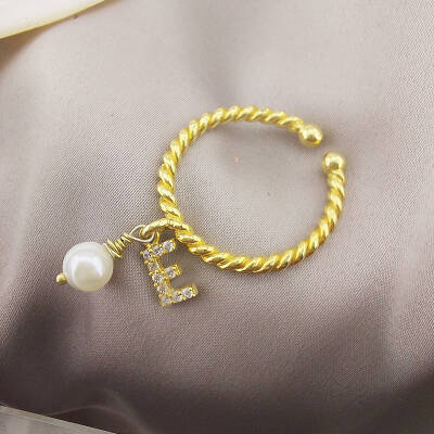 Vaoov 925 Ayar Gümüş Harf Sallantılı İnci Yüzük - 7