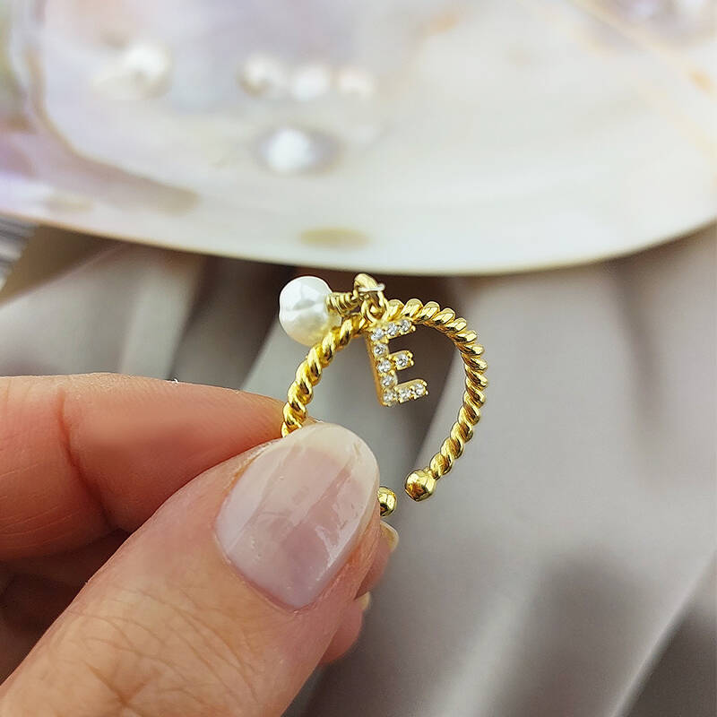 Vaoov 925 Ayar Gümüş Harf Sallantılı İnci Yüzük - 9