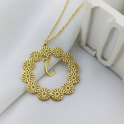 Vaoov 925 Ayar Gümüş Harf Sallantılı Papatya Kolye - 1