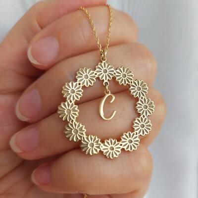 Vaoov 925 Ayar Gümüş Harf Sallantılı Papatya Kolye - 3