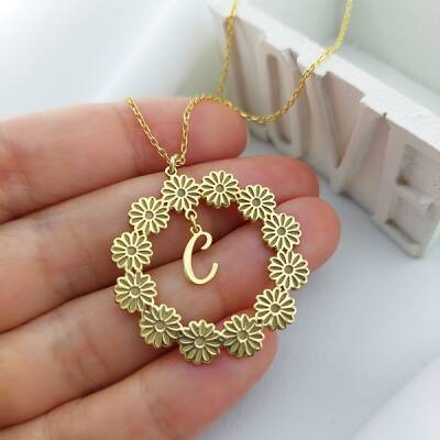 Vaoov 925 Ayar Gümüş Harf Sallantılı Papatya Kolye - 4