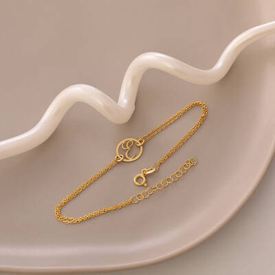 Vaoov 925 Ayar Gümüş Harfli Çift Zincirli Bileklik - 3