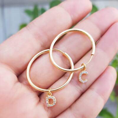 Vaoov 925 Ayar Gümüş Harfli Halka Küpe - 2