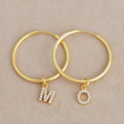 Vaoov 925 Ayar Gümüş Harfli Halka Küpe - 4