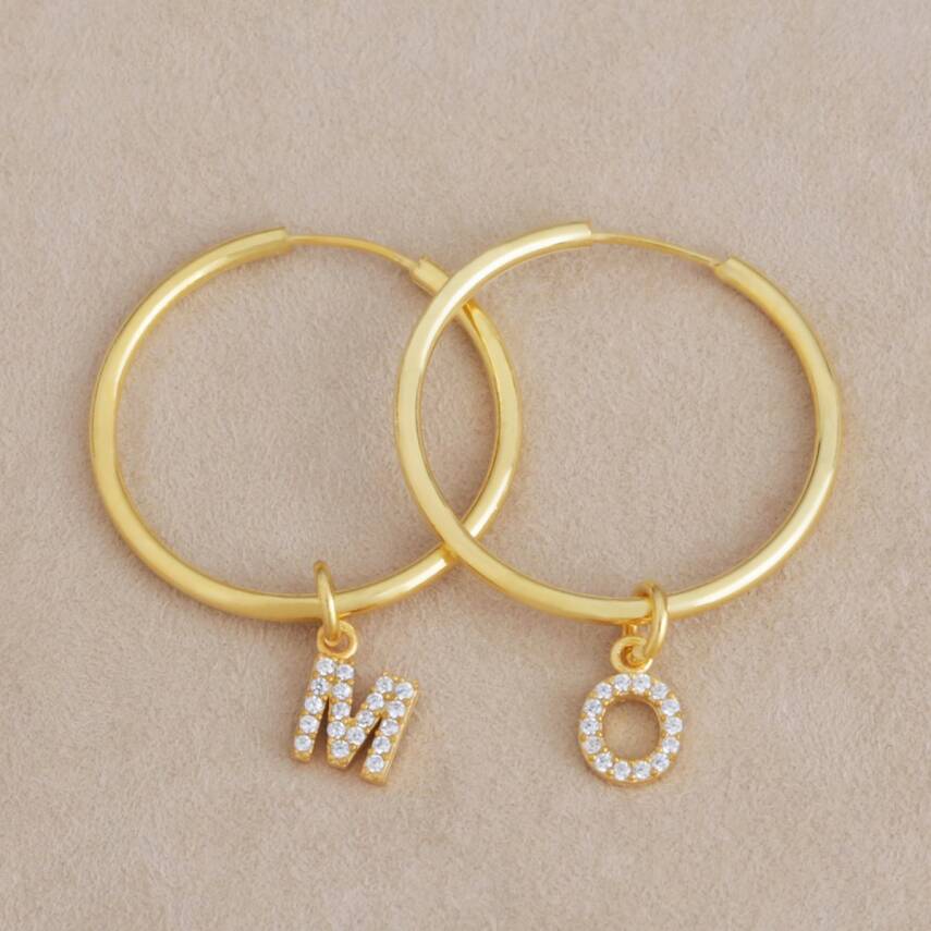 Vaoov 925 Ayar Gümüş Harfli Halka Küpe - 4