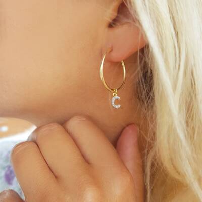 Vaoov 925 Ayar Gümüş Harfli Halka Küpe - 5