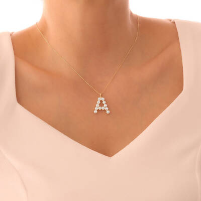 Vaoov 925 Ayar Gümüş Harfli İnci Kolye - 2