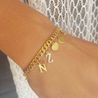 Vaoov 925 Ayar Gümüş Harfli Kalp Kelepçe Bilezik - 2