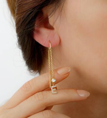 Vaoov 925 Ayar Gümüş Harfli Sallantılı Küpe