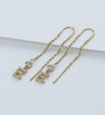 Vaoov 925 Ayar Gümüş Harfli Sallantılı Küpe - 2