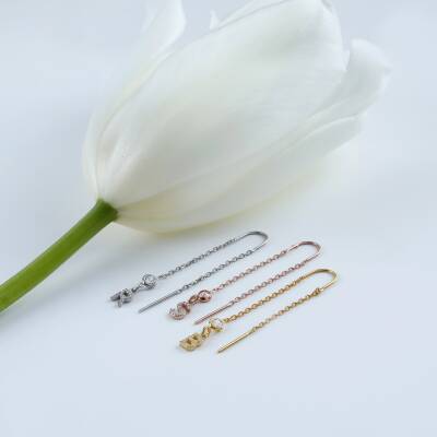 Vaoov 925 Ayar Gümüş Harfli Sallantılı Küpe - 5