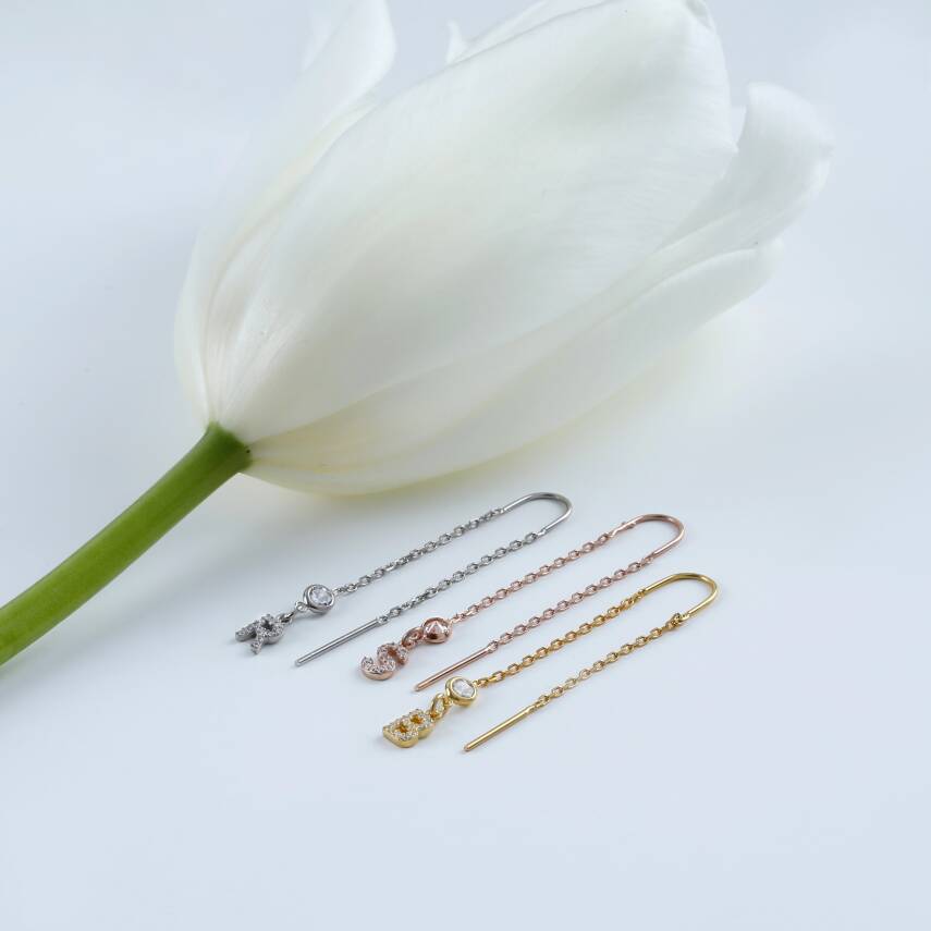 Vaoov 925 Ayar Gümüş Harfli Sallantılı Küpe - 5