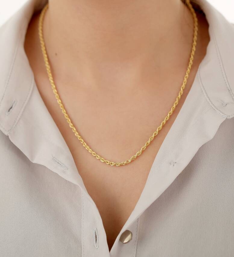 Vaoov 925 Ayar Gümüş Hasır Halat Zincir 50 cm - 1