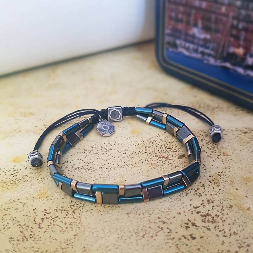 Vaoov 925 Ayar Gümüş Hematit Taşlı Erkek Bileklik - 1