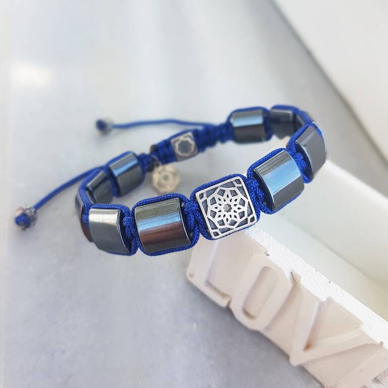 Vaoov 925 Ayar Gümüş Hematit Taşlı Erkek Bileklik  - 1