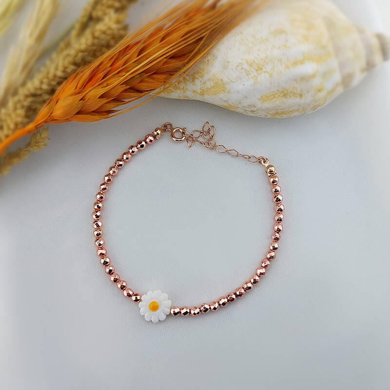 Vaoov 925 Ayar Gümüş Hematit Taşlı Papatya Bileklik - 2