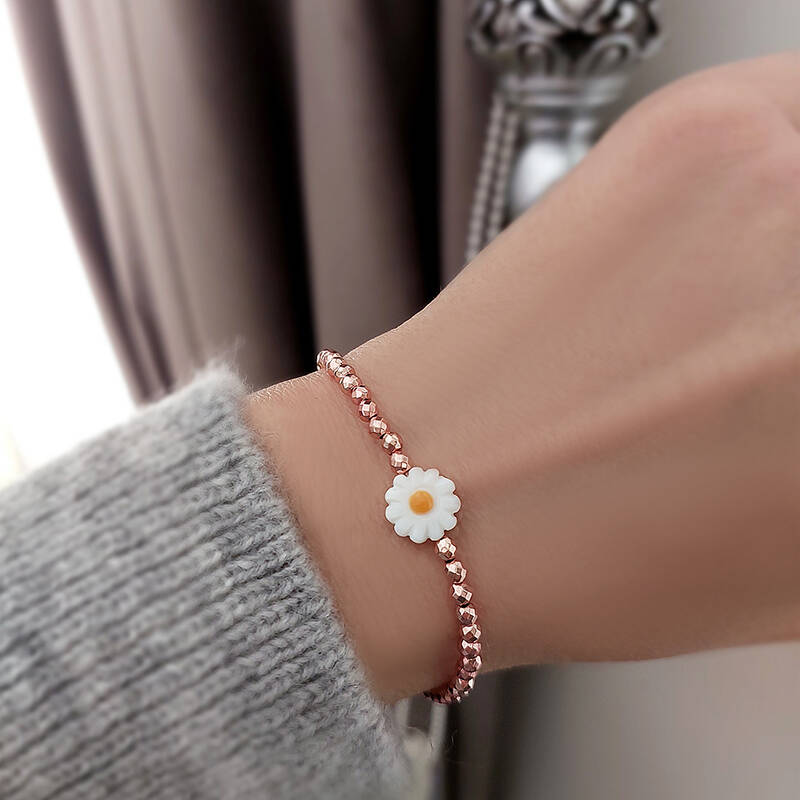 Vaoov 925 Ayar Gümüş Hematit Taşlı Papatya Bileklik - 3