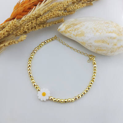 Vaoov 925 Ayar Gümüş Hematit Taşlı Papatya Bileklik - 2