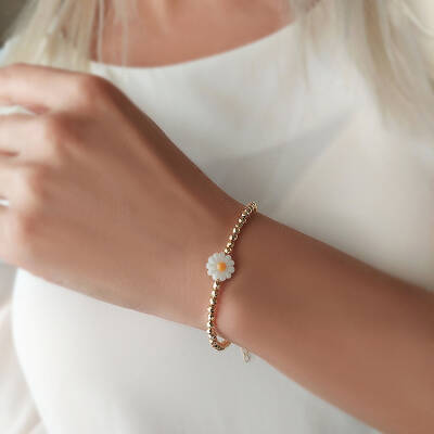 Vaoov 925 Ayar Gümüş Hematit Taşlı Papatya Bileklik - 3