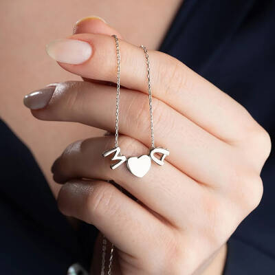 Vaoov 925 Ayar Gümüş İki Harf ve Kalp Kolye