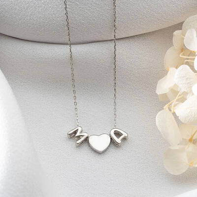 Vaoov 925 Ayar Gümüş İki Harf ve Kalp Kolye - 2