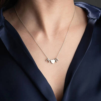 Vaoov 925 Ayar Gümüş İki Harf ve Kalp Kolye - 3