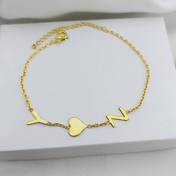 Vaoov 925 Ayar Gümüş İki Harf ve Kalpli Bileklik - 4