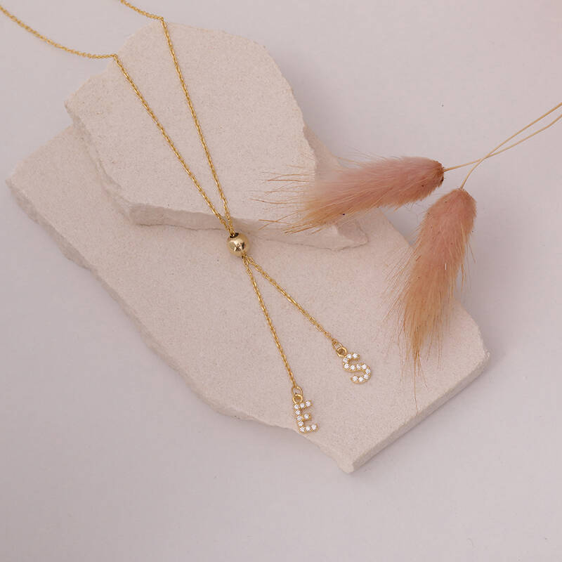 Vaoov 925 Ayar Gümüş İki Harfli Sallantılı Kolye - 3