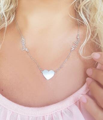 Vaoov 925 Ayar Gümüş İki İsimli Kalp Kolye - 1