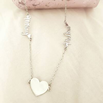 Vaoov 925 Ayar Gümüş İki İsimli Kalp Kolye - 2