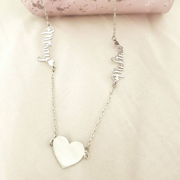 Vaoov 925 Ayar Gümüş İki İsimli Kalp Kolye - 2