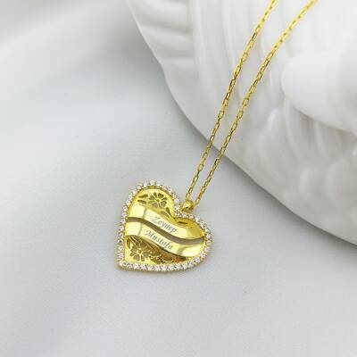 Vaoov 925 Ayar Gümüş İki İsimli Kişiye Özel Kalp Kolye - 1