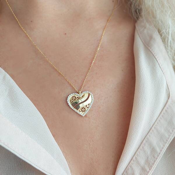 Vaoov 925 Ayar Gümüş İki İsimli Kişiye Özel Kalp Kolye - 2