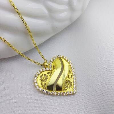 Vaoov 925 Ayar Gümüş İki İsimli Kişiye Özel Kalp Kolye - 4