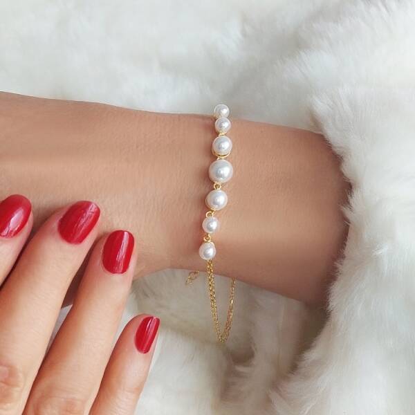 Vaoov 925 Ayar Gümüş İnci Bileklik - 1