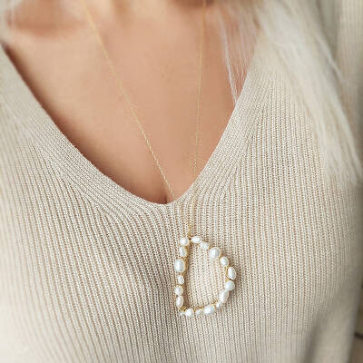 Vaoov 925 Ayar Gümüş İnci Harf Kolye - 5