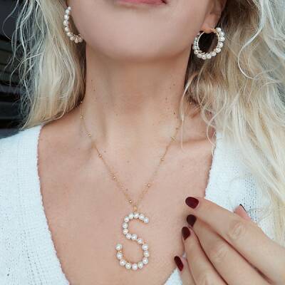 Vaoov 925 Ayar Gümüş İnci Harf Kolye - 7